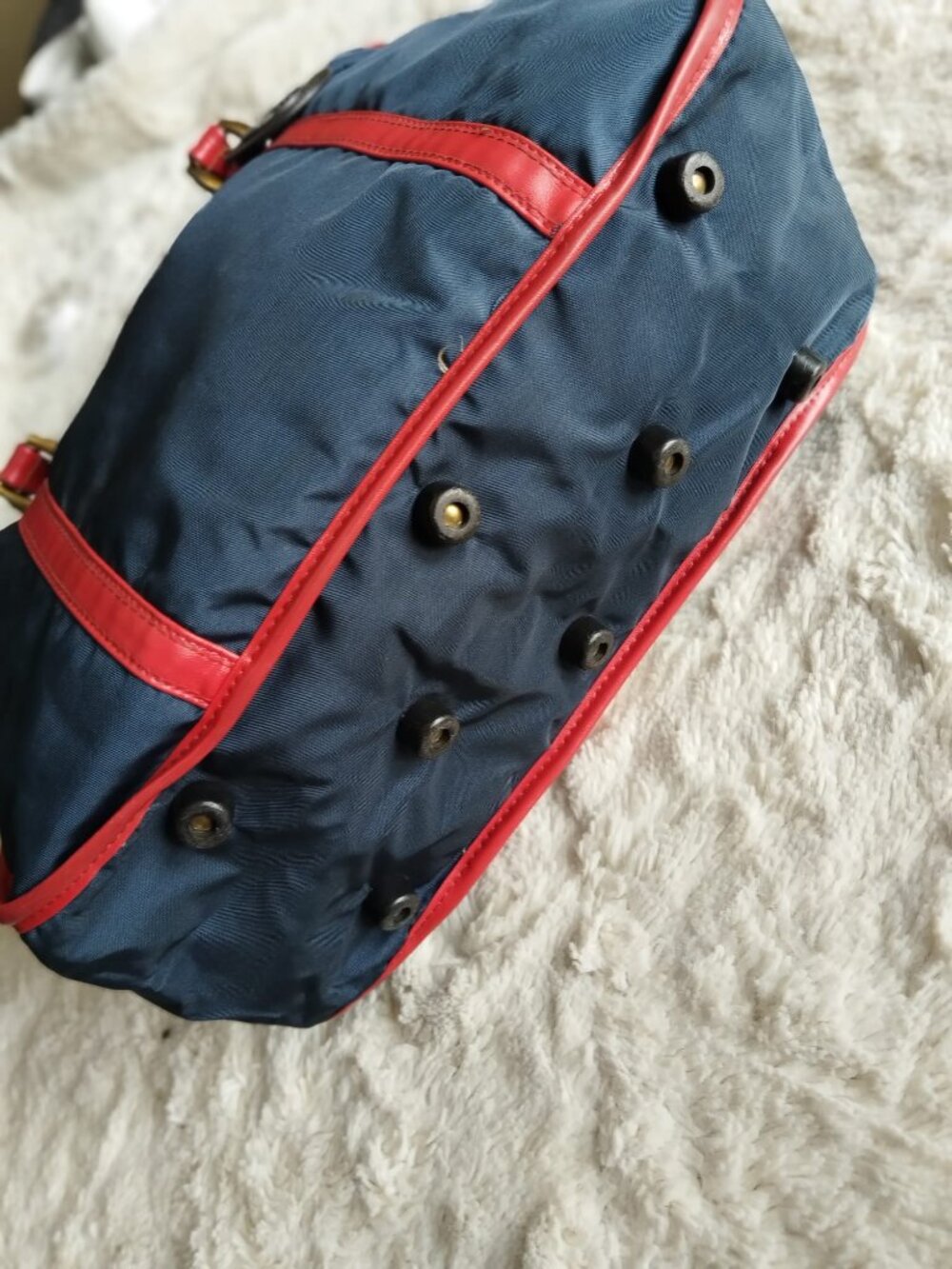 Lark Luggage Vintage Webbing Stripe Travel Duffel Tote Bag Navy Red Green AEH - Picture 5 of 16